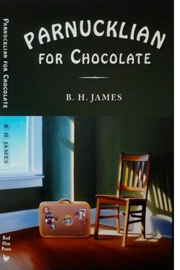 Cover of Parnucklian for Chocolate. A painting of an empty chair and a suitcase