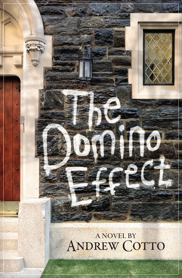 Outside of a stone building with the title spray painted on the wall