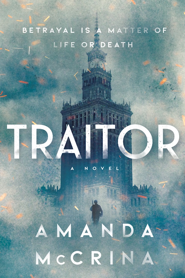 Cover of Traitor, with a shadowy figure emerging from a tall old building swathed in fog