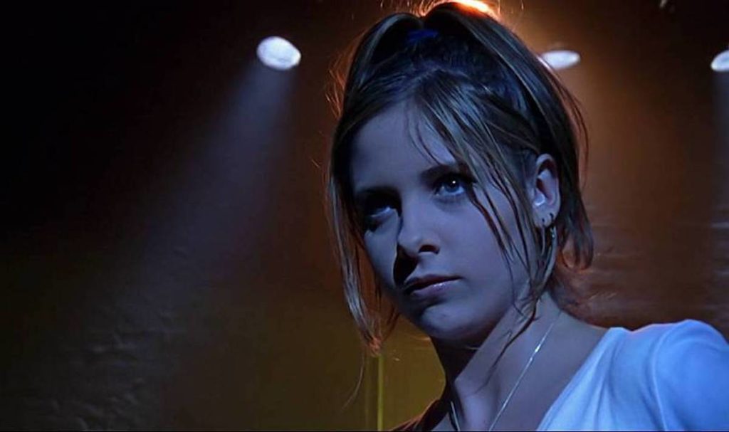Buffy stares intensely off-camera in "The Harvest"