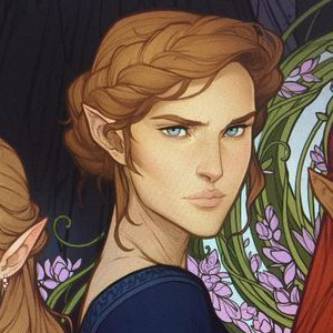 An illustration of Nesta Archeron by Charlie Bowater; Nesta has her hair in a milkmaid braid and a grumpy look on her face