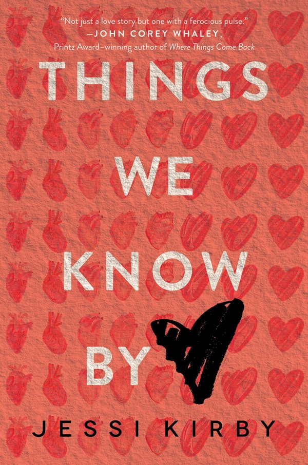 Cover of Things We Know By Heart, with rows of painted human hearts in the background