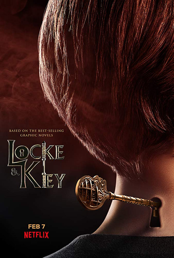 Locke and Key Cover: the back of a boy's head; there's a key inserted in a lock shape on the back of his neck