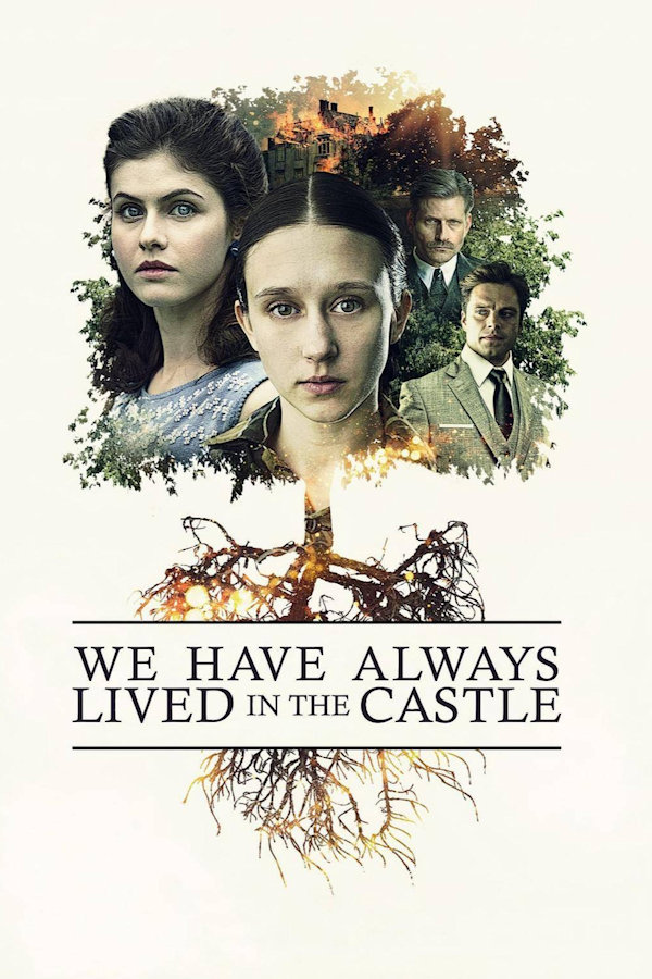 We Have Always Lived in the Castle Cover: The characters in the outline of a tree with exposed roots