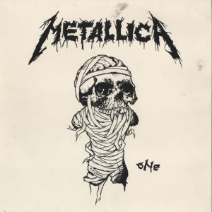 Cover of Metallica's single 'One', featuring a bandaged skull