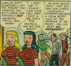 A clip from a Mad Magazine parody of Archie, demonstrating how Veronica and Betty are almost physically identical