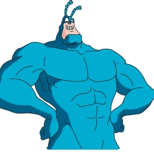 The Tick, a big, blue superhero