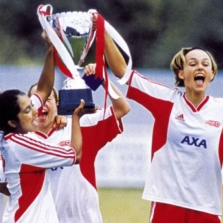 Jess and Jules, in a scene from Bend It Like Beckham, celebrating their soccer victory