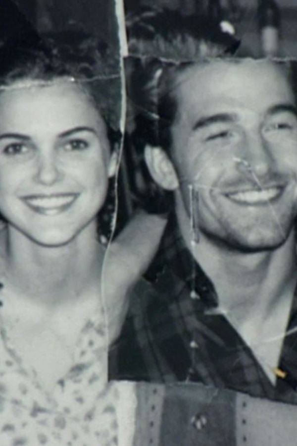 Black and white photo of Felicity and Ben taped together