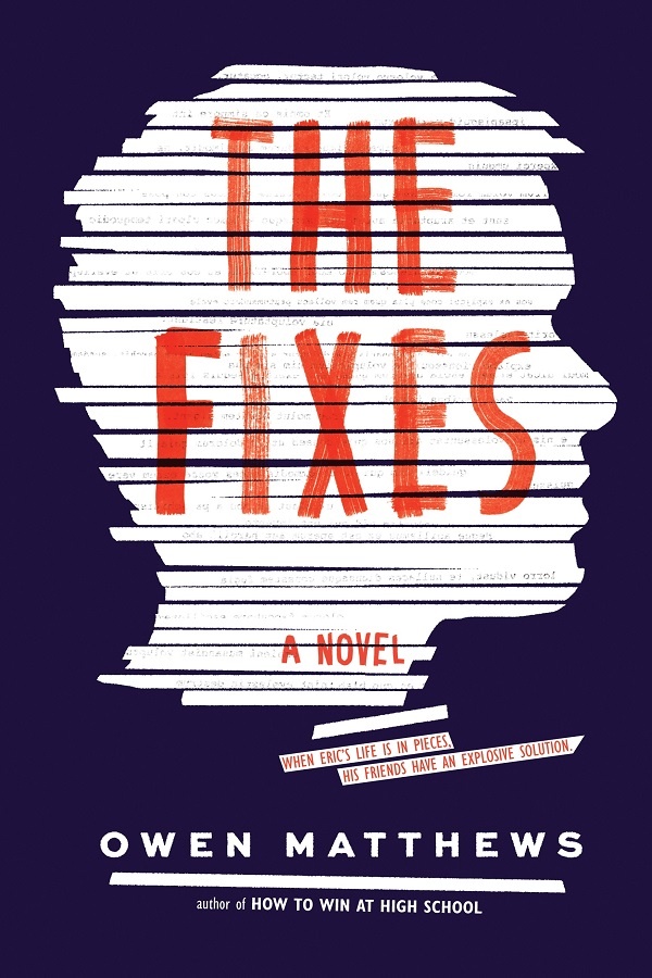 Cover of the Fixes. A boy's profile, composed of strips of paper