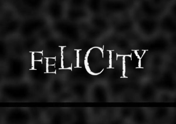 A screenshot of the Felicity opening credits, with Felicity written like The Twilight Zone against a black background
