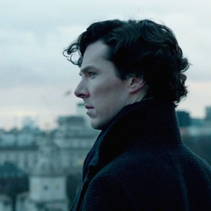 Benedict Cumberbatch as Sherlock Holmes looking out at London