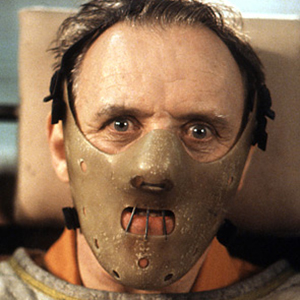 Hannibal Lector in his prison mask covering his cannibal mouth