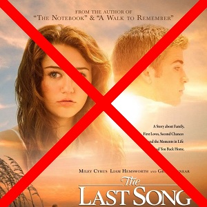 An X symbol over the movie poster of Nicholas Sparks' adaptation of The Last Song