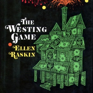 the cover of the Westing Game book, a mansion made of dollar bills