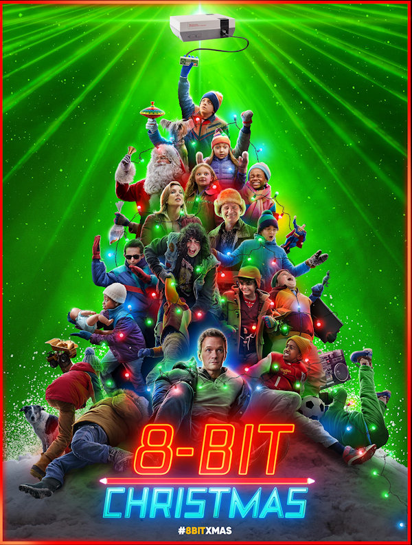 All the actors in a Christmas-tree shape with a Nintendo being held in the air by the person at the top, reminiscent of a star on the top.