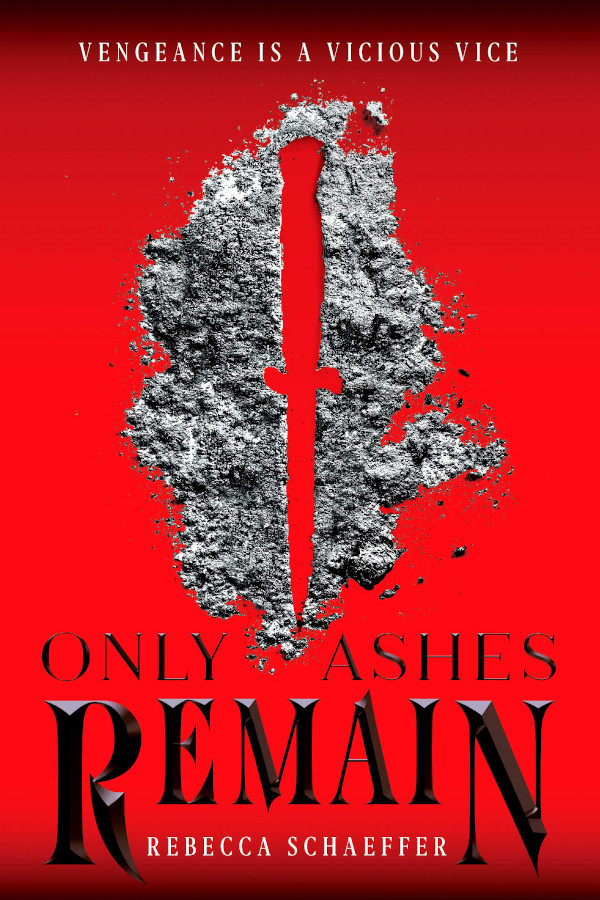 Cover of Only Ashes Remain, featuring a piles of ashes with a knife print in the middle on a red background