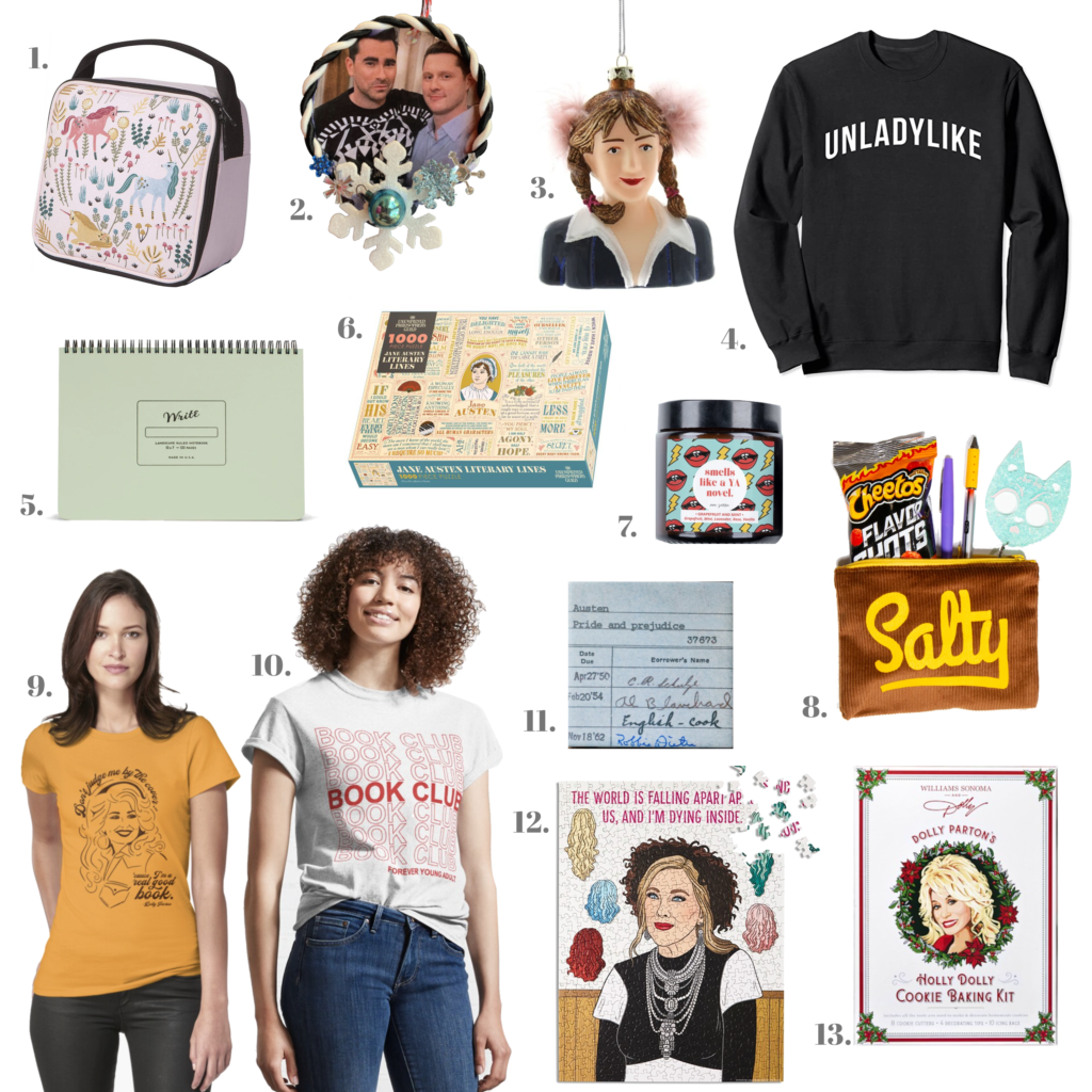 Round up of images of bookish holiday gifts in the range of $16-30