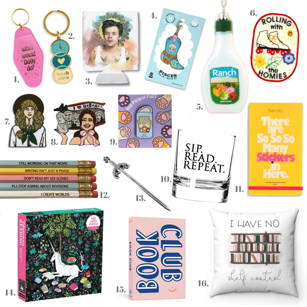 Round up of images of bookish holiday gifts in the range of $1-15