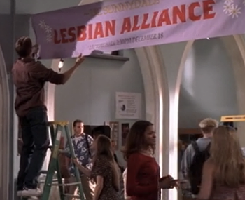 A banner in the Student Center that says Lesian Alliance