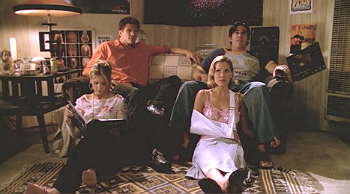 Xander/Anya and Buffy/Riley in an awkward double date in Xandre's basement.