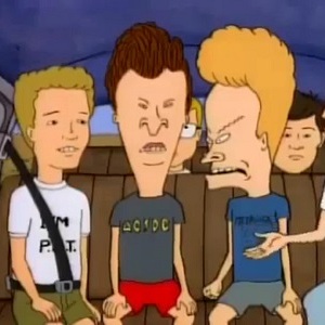 Beavis and Butthead surrounded by positive teens