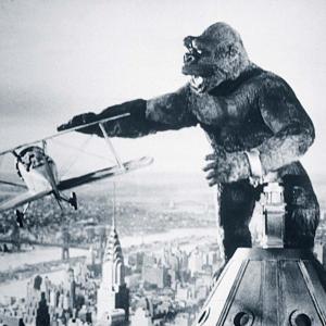 1933 King Kong batting at airplanes