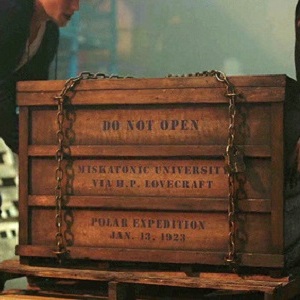 Mysterious wooden crates marked with Miscatonic University Actic Expedition, 1926, via H.P. Lovecraft