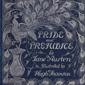Vintage cover of Pride and Prejudice with a peacock