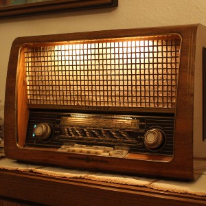 A vintage wooden box radio