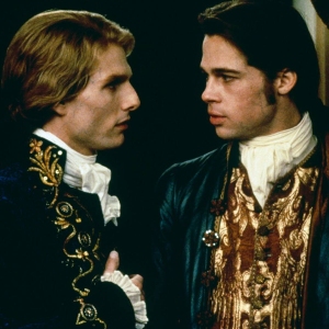 Screenshot from Interview with a Vampire, with Lestat and Louis facing off