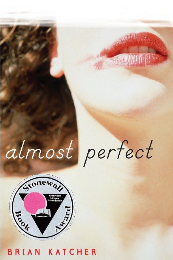 Cover of Almost Perfect, with a cropped (lips to neck) image of a girl with her lipstick smeared