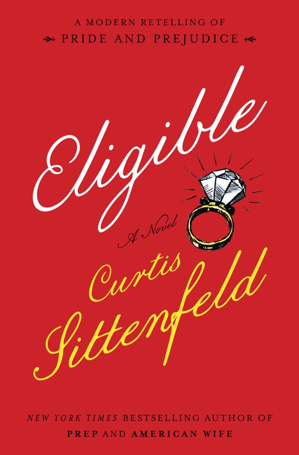 Red cover of Eligible, featuring an illustration of a big diamond ring