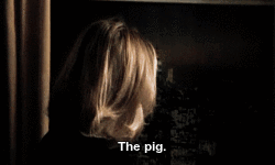 Buffy, coming inside through her bedroom window and discovering Angel holding a stuffed pig