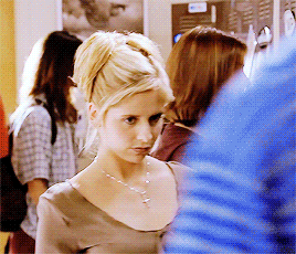 Buffy stops some bullies from roughing up a student by simply making eye contact with them