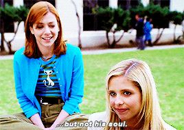 Willow and Buffy, sitting on the school lawn and talking
