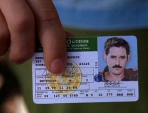 Xander's fake ID (in the photo, he's sporting a ridiculous mustache)
