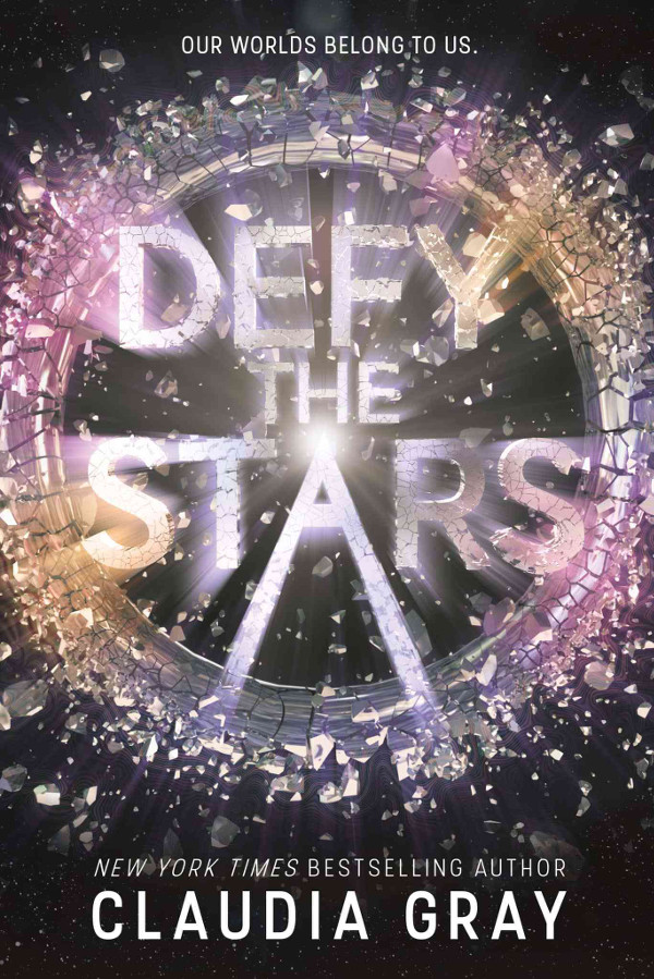 Cover of Defy the Stars, featuring the shining title surrounded by a circle breaking into rubble in front of a field of stars.