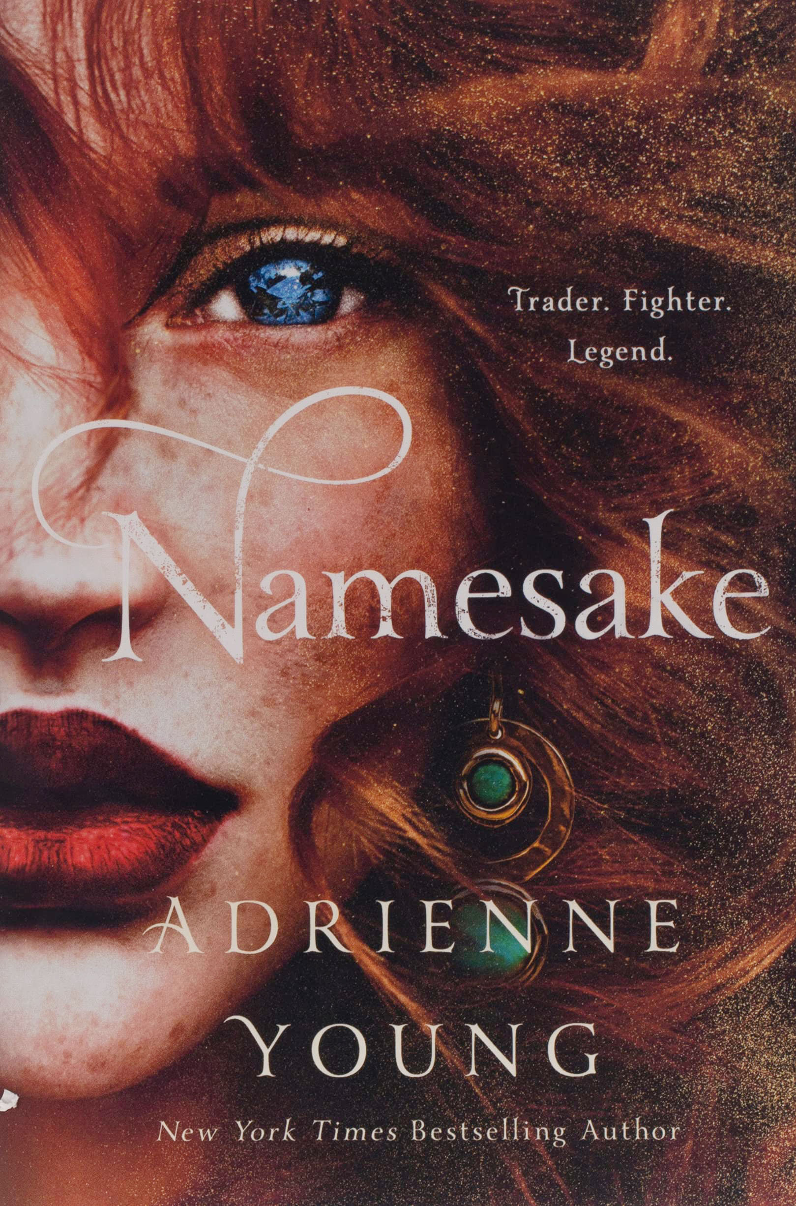Cover of Namesake, with a redhead white girl with piercing blue eyes