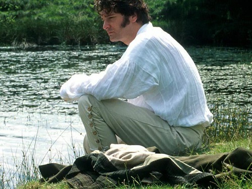 Mr. Darcy, sitting next to a lake