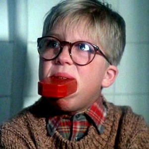 Ralphie from A Christmas Story, getting his mouth washed out with soap