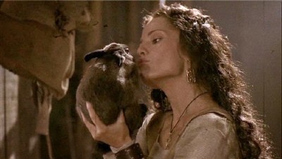 A medieval Anya holds and kisses a bunny