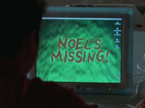 A computer screen with "Noel's Missing!" written in creepy font against a green background