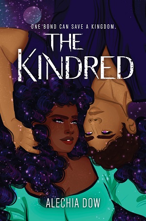 Cover of The Kindred, featuring a black woman and a brown man floating in space looking at each other with heart eyes