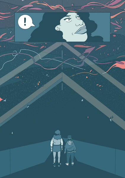 Panel from The Great Escape in which two characters look at the night sky