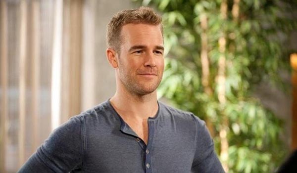 Grown-up, modern-day James Van Der Beek looking extremely handsome with a great haircut and snug-fitting shirt