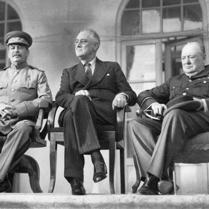 Stalin, Churchill, and Roosevelt at the Tehran Conference