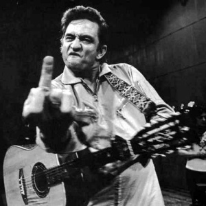 Iconic photo of Johnny Cash flipping the bird