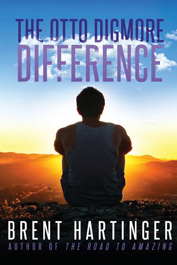 Cover of the Otto Digmore Difference by Brent Hartinger. A man sits with his back to the viewer, watching the sun set over a city