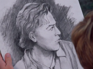 Joey has done a pencil drawing of Dawson where he looks kind of homely with terrible hair